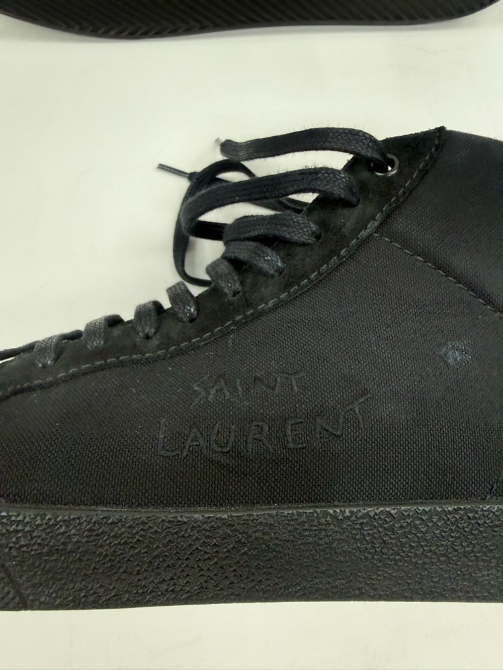 Saint Laurent Men's Black Lace-Up High-Top Sneakers - Picture 6 of 7
